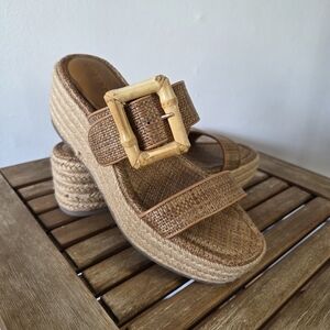 J. McLaughlin EUC Fleur‎ Bamboo Buckle Espadrille Platform Size 7 Wedge Sandal